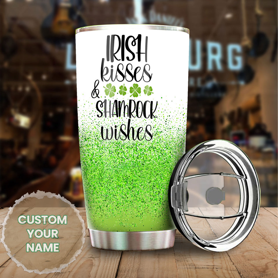 Camellia Persionalized Irish Kisses Shamrock Wishes Stainless Steel Tumbler - Customized Double - Walled Insulation Travel Thermal Cup With Lid