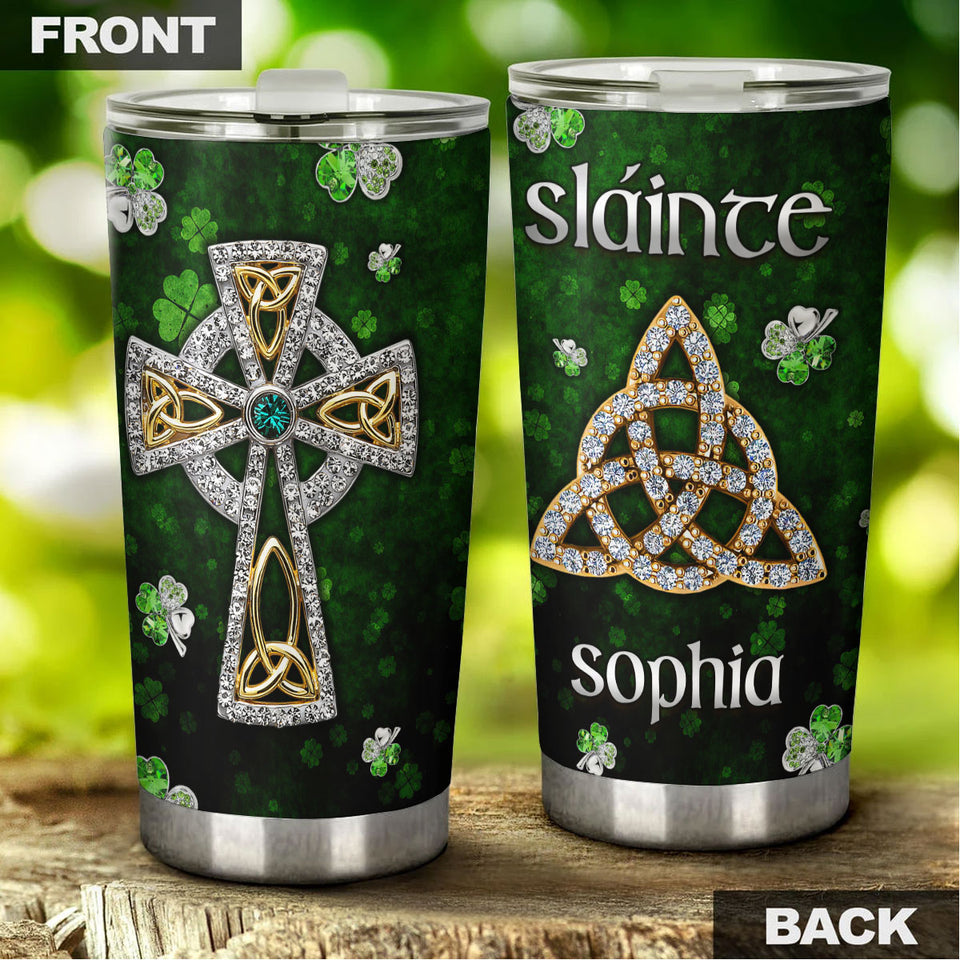 Camellia Persionalized Irish Jewelry Style Stainless Steel Tumbler - Customized Double - Walled Insulation Travel Thermal Cup With Lid