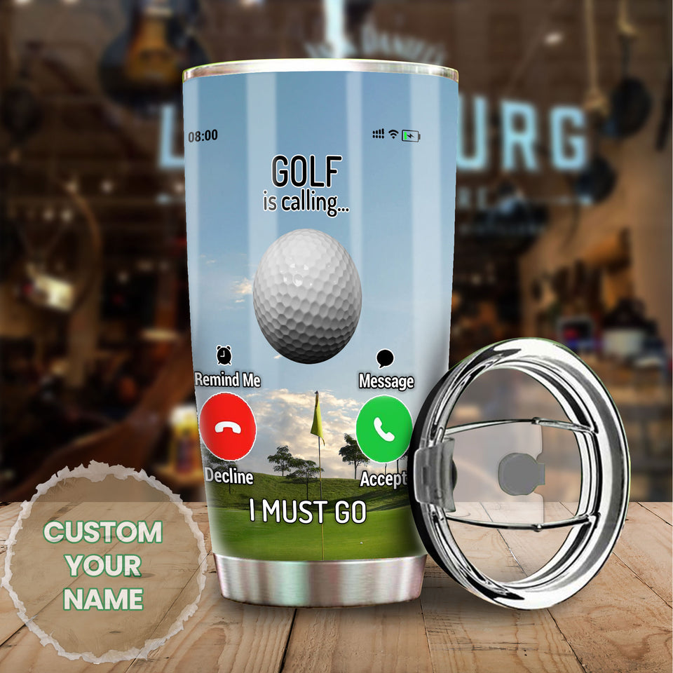 Camellia Personalized Golf Is Calling And I Must Go Stainless Steel Tumbler-Double-Walled Travel Therma Cup With Lid Gift For Golf Player 01