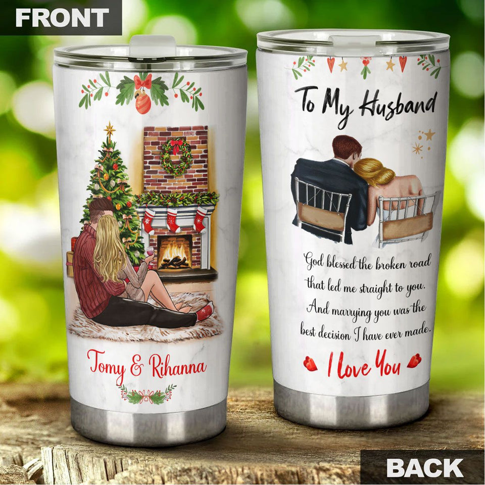 Camellia Personalized Loving Letter From wife To Husband I Love You Stainless Steel Tumbler-Double-Walled Insulation Cup With Lid Gift For Christmas Anniversary