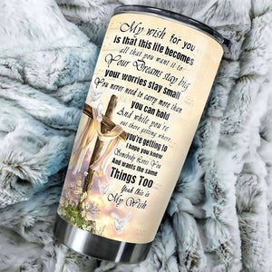 Camellia Personalized Faith God I Wish For You Stainless Steel Tumbler-Thermal Flask Travel Therma Cup With Lid