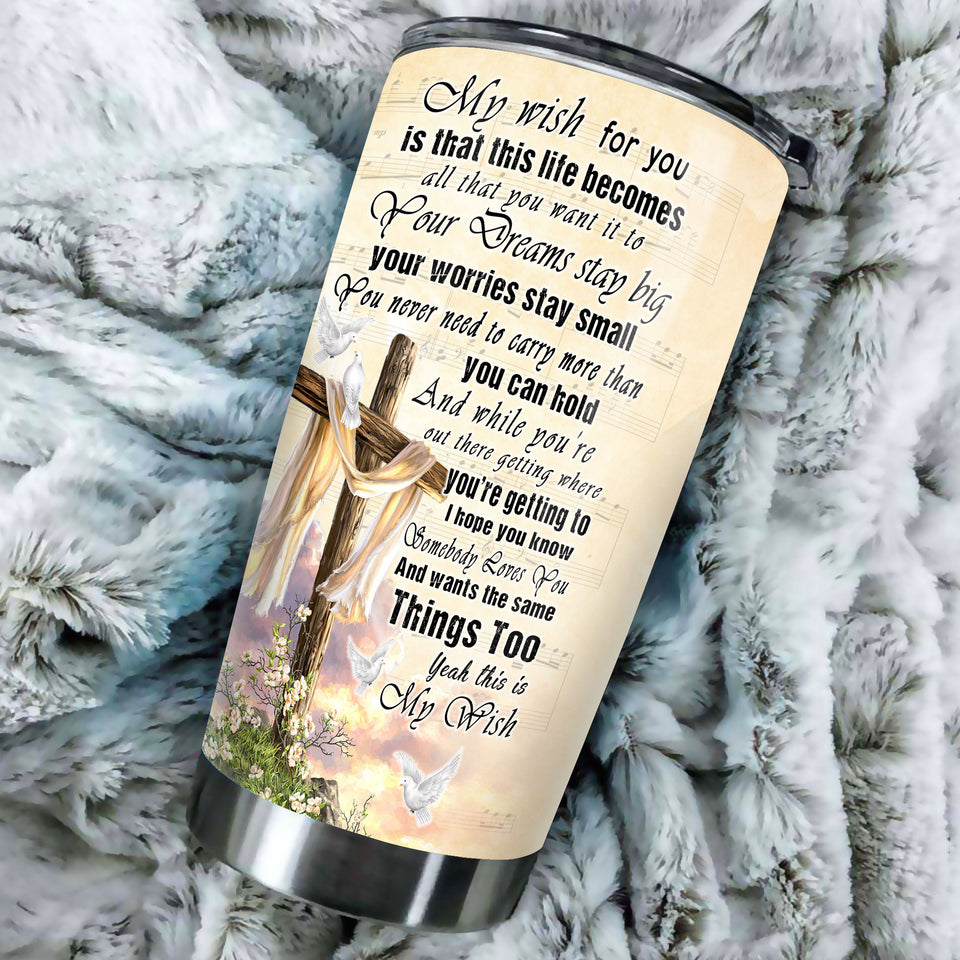 Camellia Personalized Faith God I Wish For You Stainless Steel Tumbler-Thermal Flask Travel Therma Cup With Lid