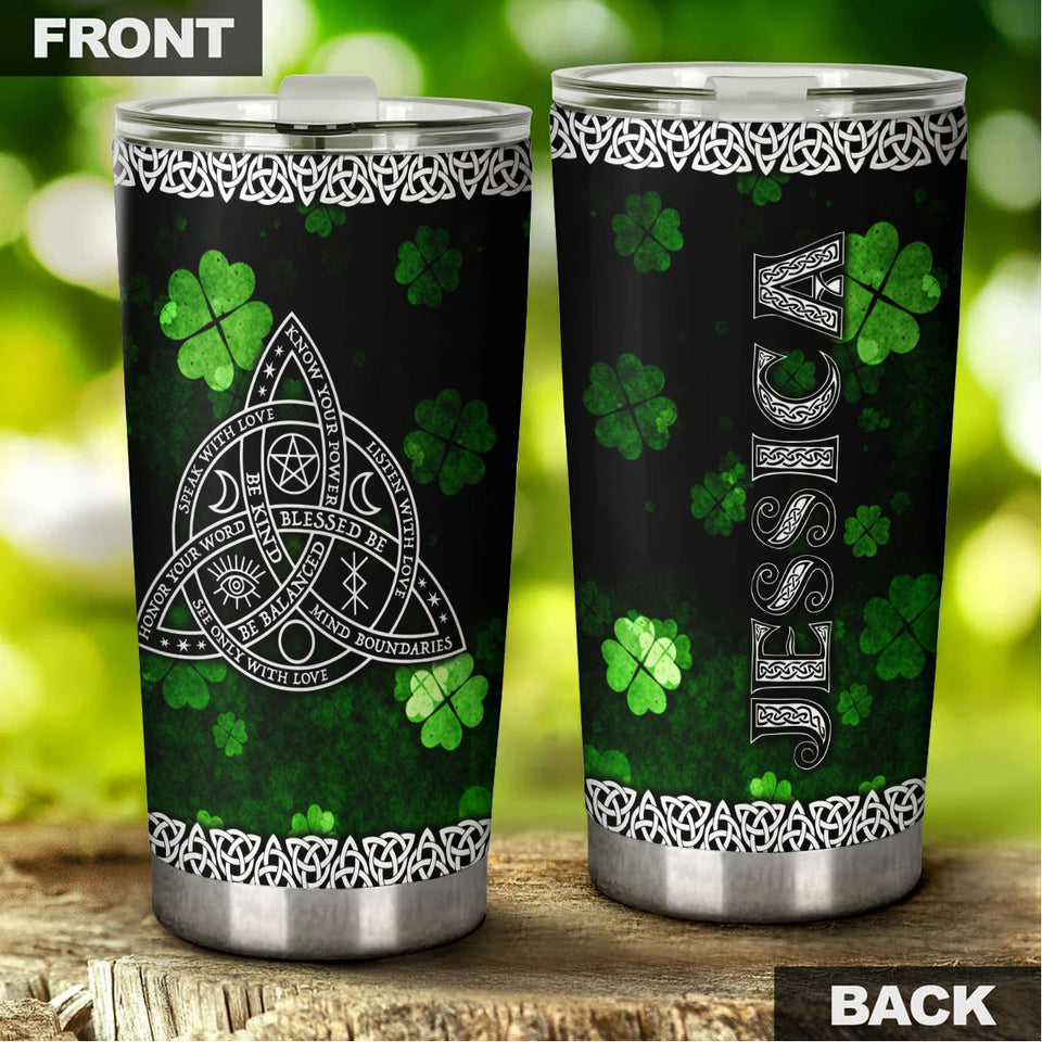 Camellia Personalized Celtic Knot Stainless Steel Tumbler - Customized Double-Walled Insulation Travel Thermal Cup With Lid