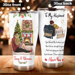 Camellia Personalized Loving Letter From wife To Husband I Love You Stainless Steel Tumbler-Double-Walled Insulation Cup With Lid Gift For Christmas Anniversary