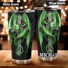 Camellia Personalized Green Dragon Cross Stainless Steel Tumbler - Customized Double-Walled Insulation Travel Thermal Cup With Lid Gift For Christian