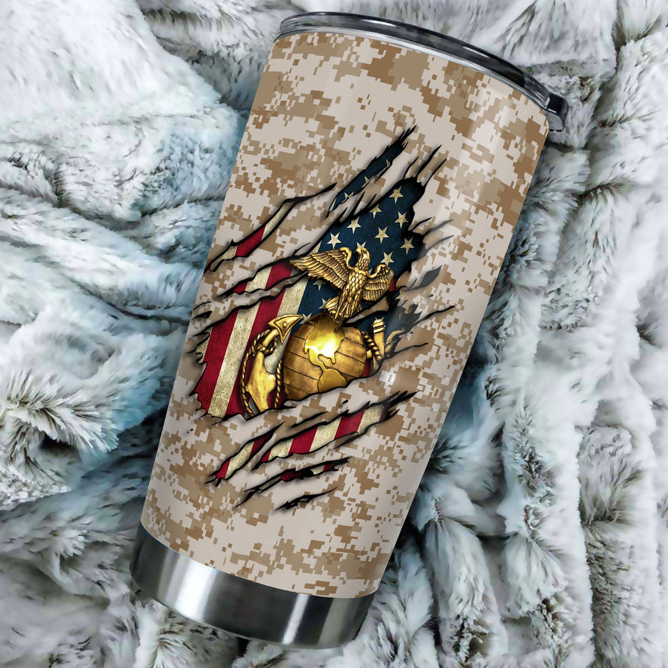 Camellia Personalized United States Marine Corps Stainless Steel Tumbler-Sweat-Proof Double Wall Travel Cup With Lid 05