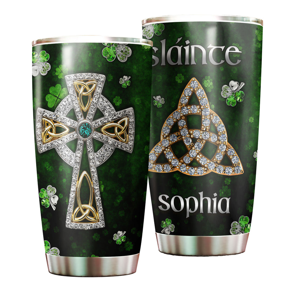 Camellia Persionalized Irish Jewelry Style Stainless Steel Tumbler - Customized Double - Walled Insulation Travel Thermal Cup With Lid