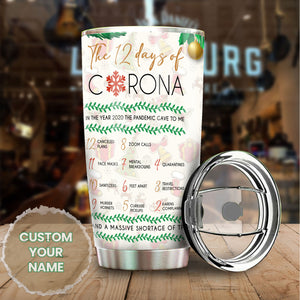 Camellia Personalized Christmas The 12 Days Of Corona Stainless Steel Tumbler - Customized Double-Walled Insulation Travel Thermal Cup With Lid