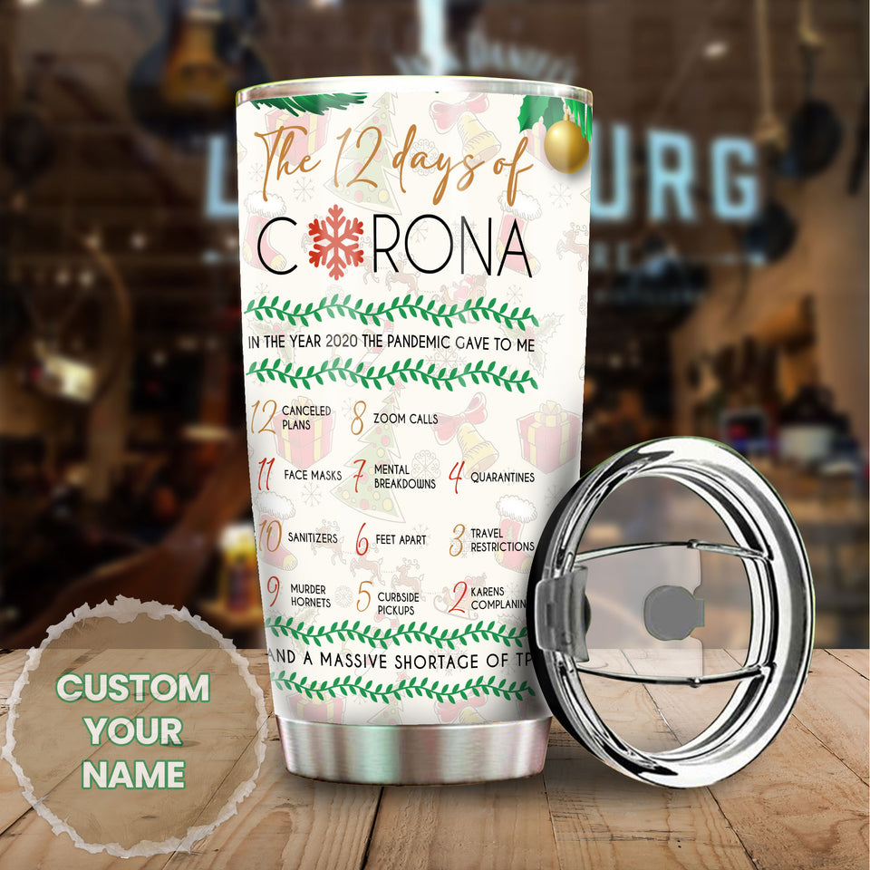 Camellia Personalized Christmas The 12 Days Of Corona Stainless Steel Tumbler - Customized Double-Walled Insulation Travel Thermal Cup With Lid