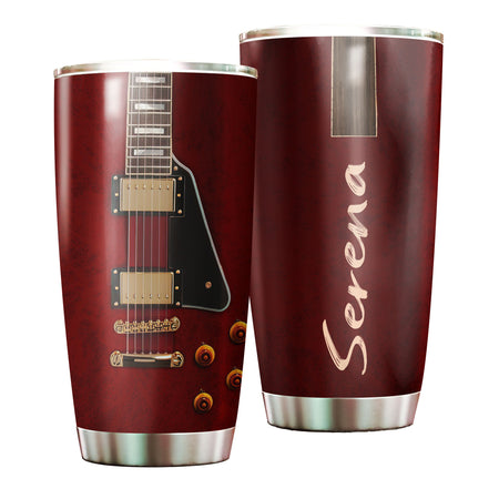 Camellia Personalized Guitar Surface Stainless Steel Tumbler - Customized Double-Walled Insulation Travel Thermal Cup With Lid Gift For Guitarist