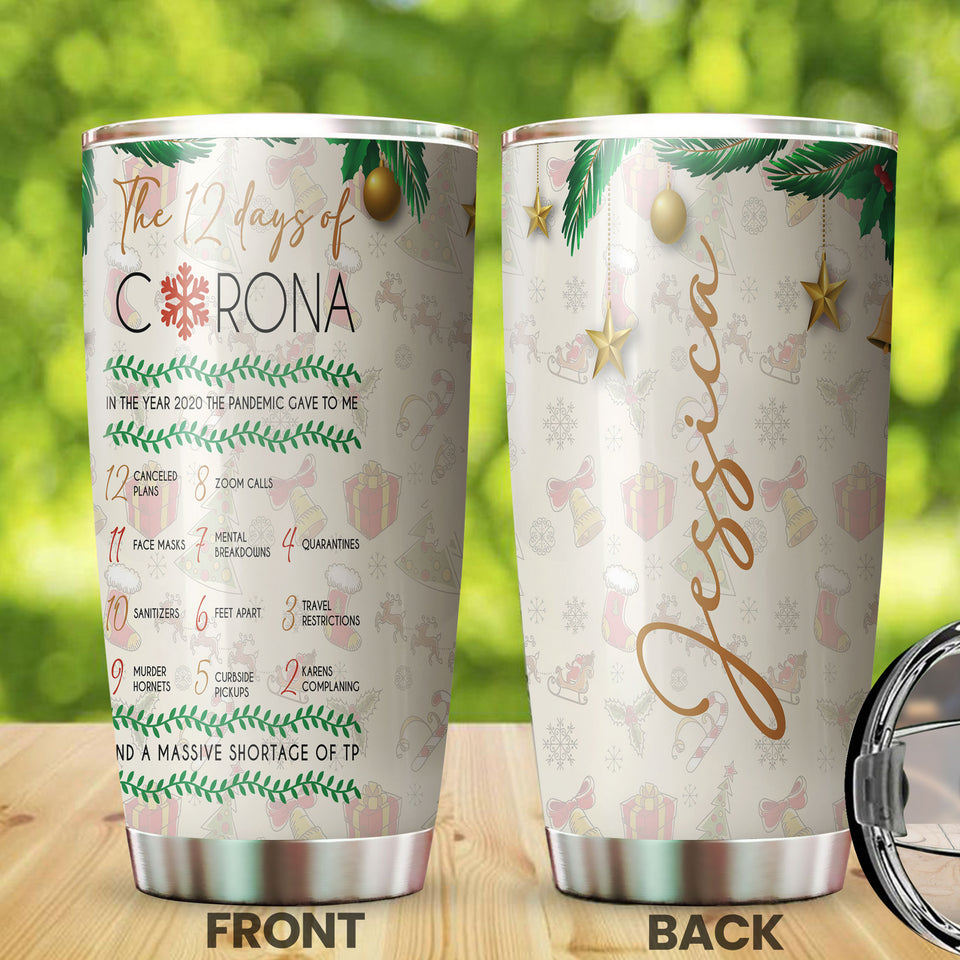 Camellia Personalized Christmas The 12 Days Of Corona Stainless Steel Tumbler - Customized Double-Walled Insulation Travel Thermal Cup With Lid