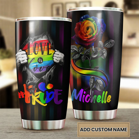 Camellia Persionalized LGBT Rose Pride Love Is Love Stainless Steel Tumbler - Customized Double - Walled Insulation Travel Thermal Cup With Lid