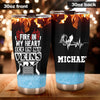 Camellia Personalized Hockey Fire In My Heart Ice In My Veins Stainless Steel Tumbler-Double-Walled Insulation  Cup With Lid Gift For Hockey Player