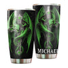 Camellia Personalized Green Dragon Cross Stainless Steel Tumbler - Customized Double-Walled Insulation Travel Thermal Cup With Lid Gift For Christian