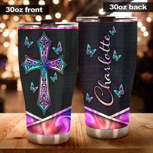 Camellia Personalized The Cross Symbol Of God's Love Stainless Steel Tumbler-Thermal Flask Travel Therma Cup With Lid