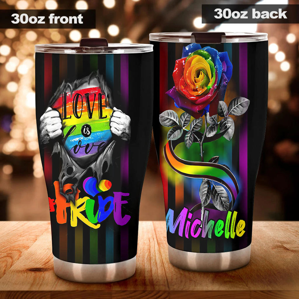 Camellia Persionalized LGBT Rose Pride Love Is Love Stainless Steel Tumbler - Customized Double - Walled Insulation Travel Thermal Cup With Lid