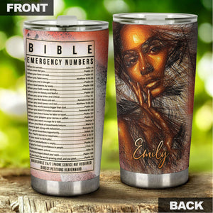 Camellia Personalized Black Women Bible Stainless Steel Tumbler - Double-Walled Insulation Vacumm Flask - Gift For Black Queen, International Women's Day, Hippie Girls 05