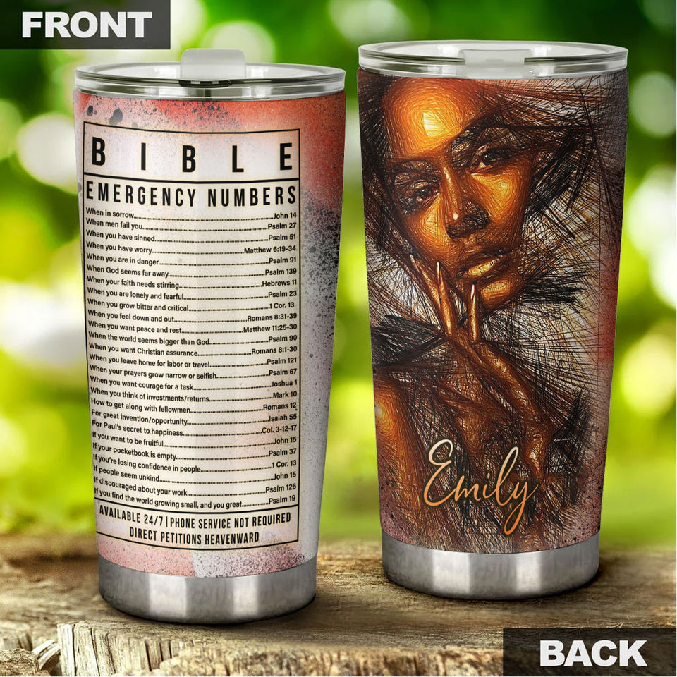 Camellia Personalized Black Women Bible Stainless Steel Tumbler - Double-Walled Insulation Vacumm Flask - Gift For Black Queen, International Women's Day, Hippie Girls 05