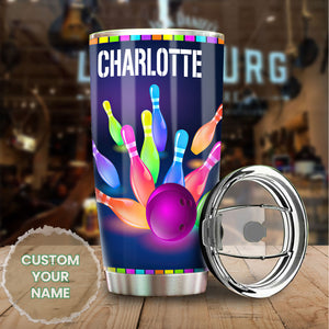 Camellia Personalized Neon Bowling Is Calling Stainless Steel Tumbler - Double-Walled Insulation Vacumm Flask - Gift For Bowling Lovers, National Bowling Day 8th August