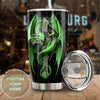 Camellia Personalized Green Dragon Cross Stainless Steel Tumbler - Customized Double-Walled Insulation Travel Thermal Cup With Lid Gift For Christian