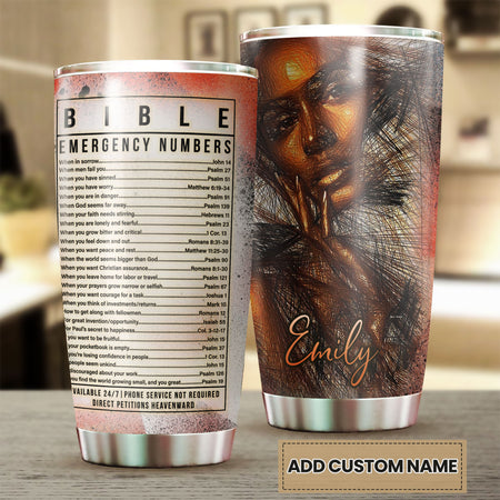 Camellia Personalized Black Women Bible Stainless Steel Tumbler - Double-Walled Insulation Vacumm Flask - Gift For Black Queen, International Women's Day, Hippie Girls 05