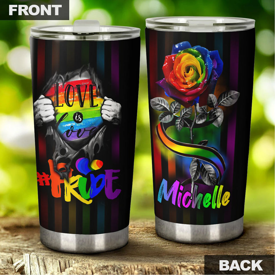 Camellia Persionalized LGBT Rose Pride Love Is Love Stainless Steel Tumbler - Customized Double - Walled Insulation Travel Thermal Cup With Lid