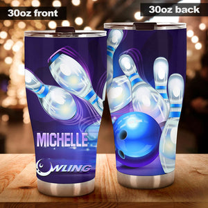 Camellia Personalized Bowling Art Stainless Steel Tumbler - Double-Walled Insulation Vacumm Flask - Gift For Bowling Lovers, National Bowling Day 8th August