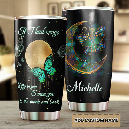 Camellia Personalized Butterfly If I Had Wings I Would Fly To You Stainless Steel Tumbler - Double-Walled Insulation Vacumm Flask - For Thanksgiving, Memorial Day, Christians, Christmas Gift
