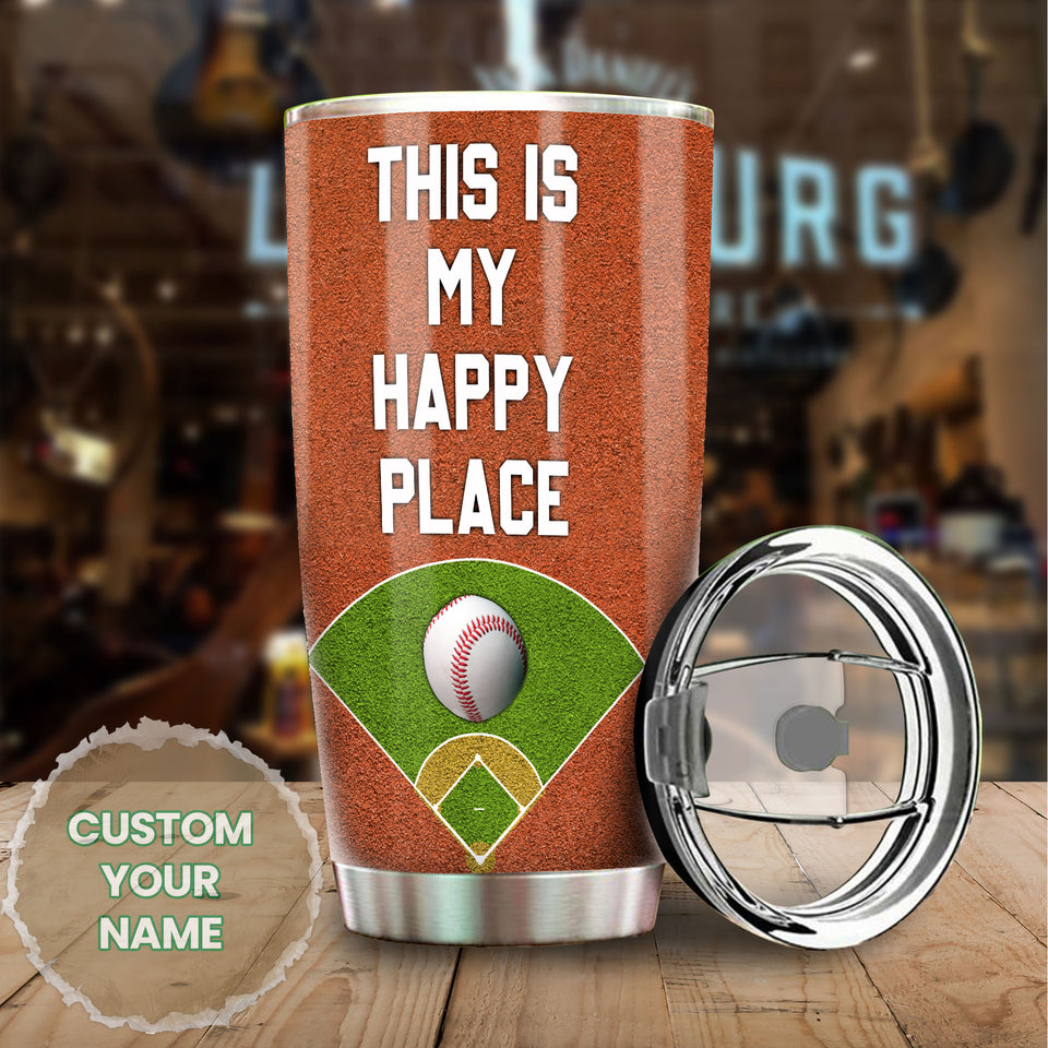 Camellia Persionalized Golf Happy Place Stainless Steel Tumbler - Customized Double - Walled Insulation Thermal Cup With Lid Gift For Golf Lover