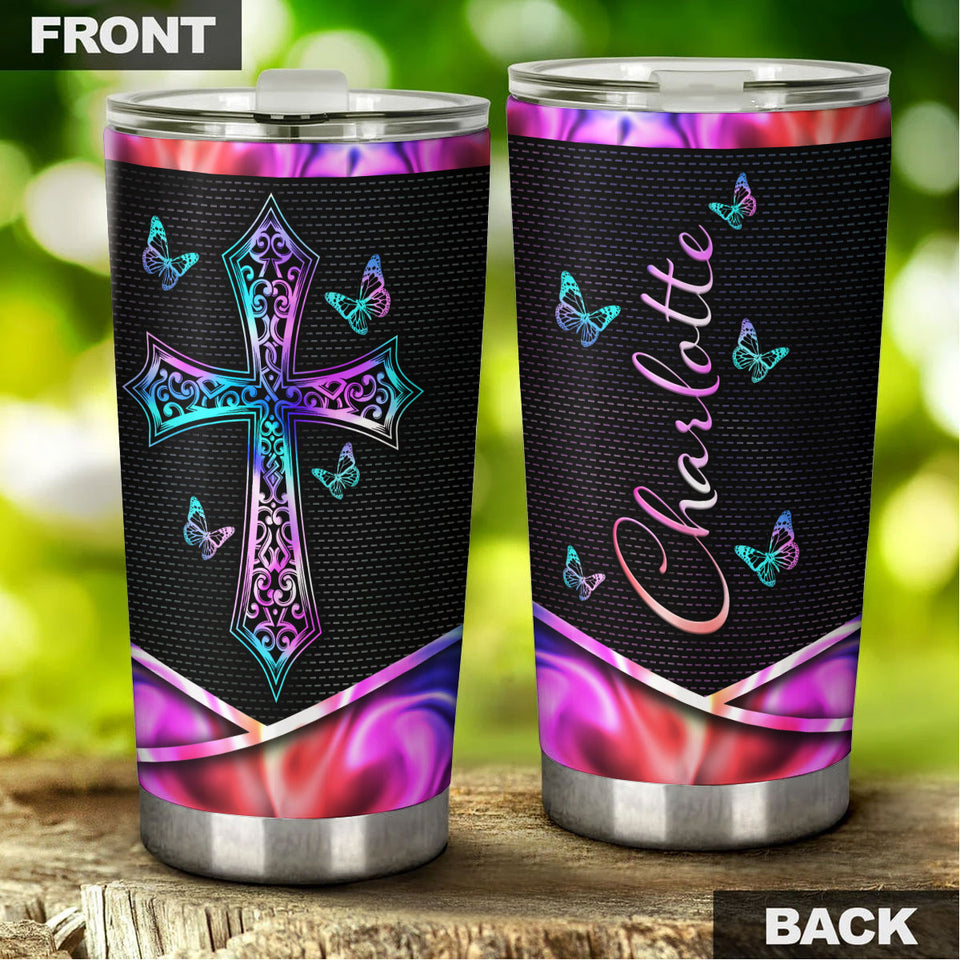 Camellia Personalized The Cross Symbol Of God's Love Stainless Steel Tumbler-Thermal Flask Travel Therma Cup With Lid
