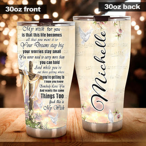 Camellia Personalized Faith God I Wish For You Stainless Steel Tumbler-Thermal Flask Travel Therma Cup With Lid