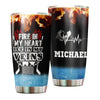 Camellia Personalized Hockey Fire In My Heart Ice In My Veins Stainless Steel Tumbler-Double-Walled Insulation  Cup With Lid Gift For Hockey Player