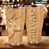 Camellia Persionalized 3D Deer Wood Style Stainless Steel Tumbler - Customized Double - Walled Insulation Travel Thermal Cup With Lid