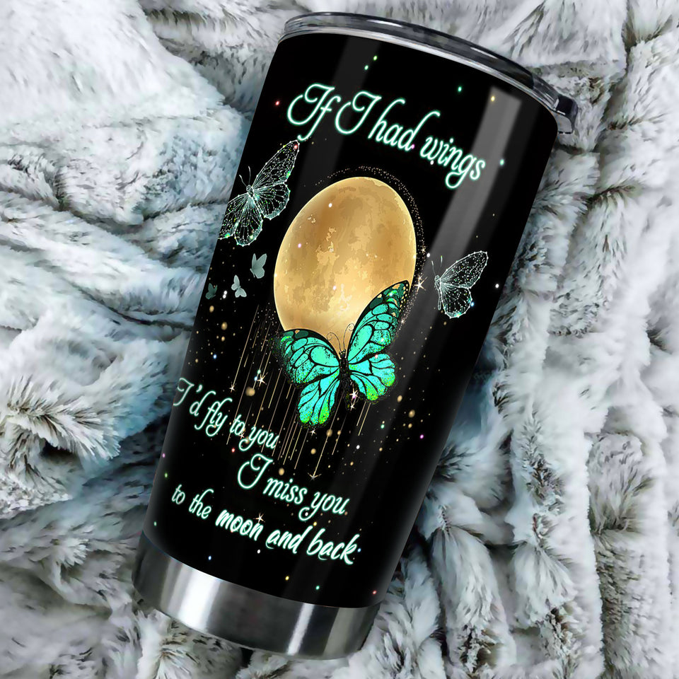 Camellia Personalized Butterfly If I Had Wings I Would Fly To You Stainless Steel Tumbler - Double-Walled Insulation Vacumm Flask - For Thanksgiving, Memorial Day, Christians, Christmas Gift