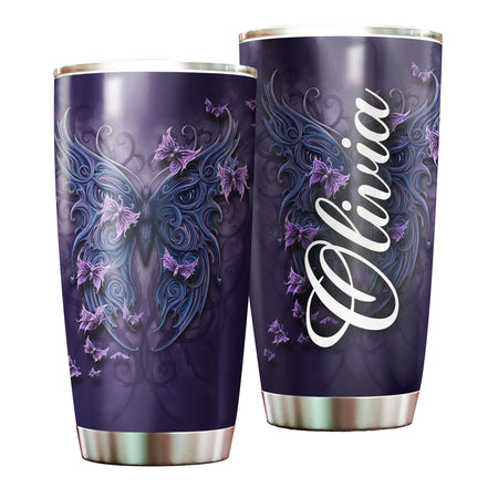 Camellia Personalized Butterfly Mask Art Stainless Steel Tumbler - Double-Walled Insulation Vacumm Flask - For Thanksgiving, Memorial Day, Christians, Christmas Gift