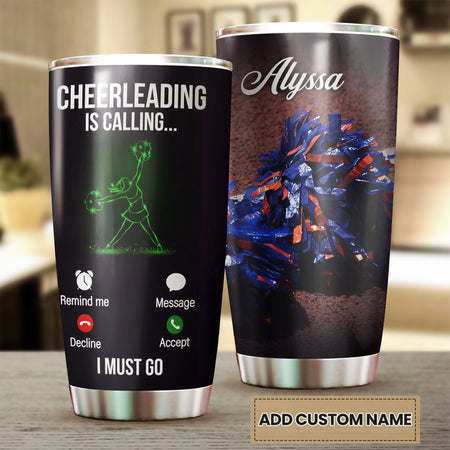 Camellia Personalized Cheerleading Is Calling I Must Go Stainless Steel Tumbler - Customized Double-Walled Insulation Travel Thermal Cup With Lid