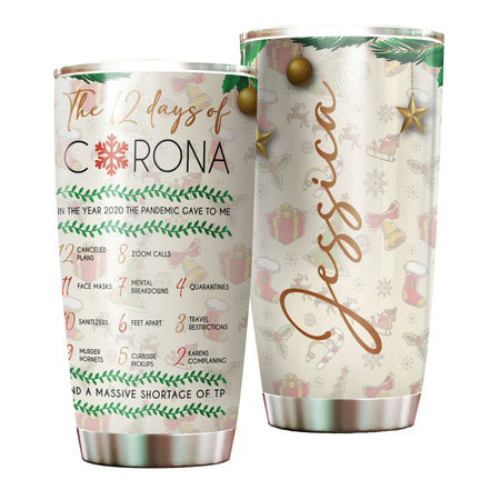 Camellia Personalized Christmas The 12 Days Of Corona Stainless Steel Tumbler - Customized Double-Walled Insulation Travel Thermal Cup With Lid