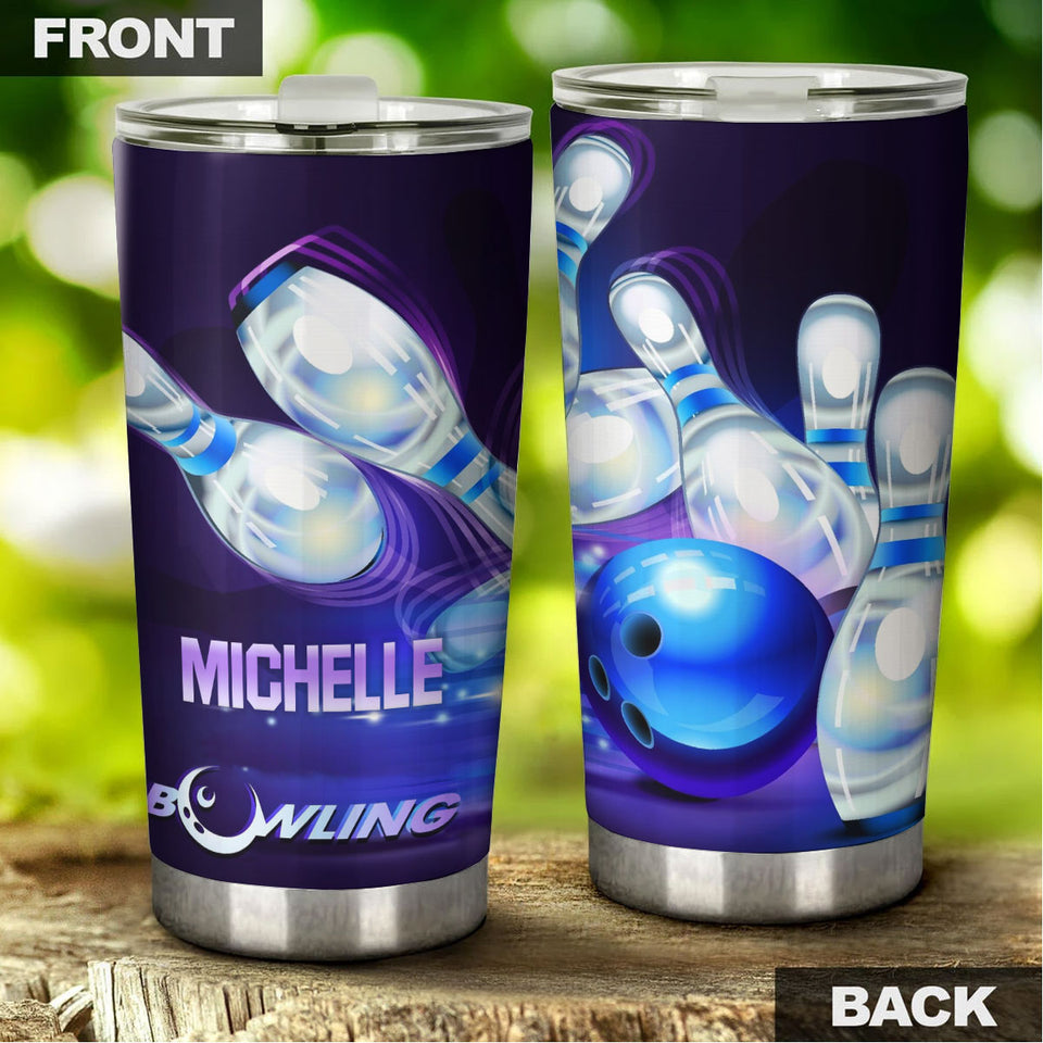 Camellia Personalized Bowling Art Stainless Steel Tumbler - Double-Walled Insulation Vacumm Flask - Gift For Bowling Lovers, National Bowling Day 8th August