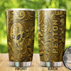 Camellia Personalized Golden Skull Stainless Steel Tumbler - Customized Double-Walled Insulation Travel Thermal Cup With Lid