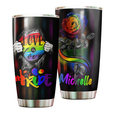 Camellia Persionalized LGBT Rose Pride Love Is Love Stainless Steel Tumbler - Customized Double - Walled Insulation Travel Thermal Cup With Lid