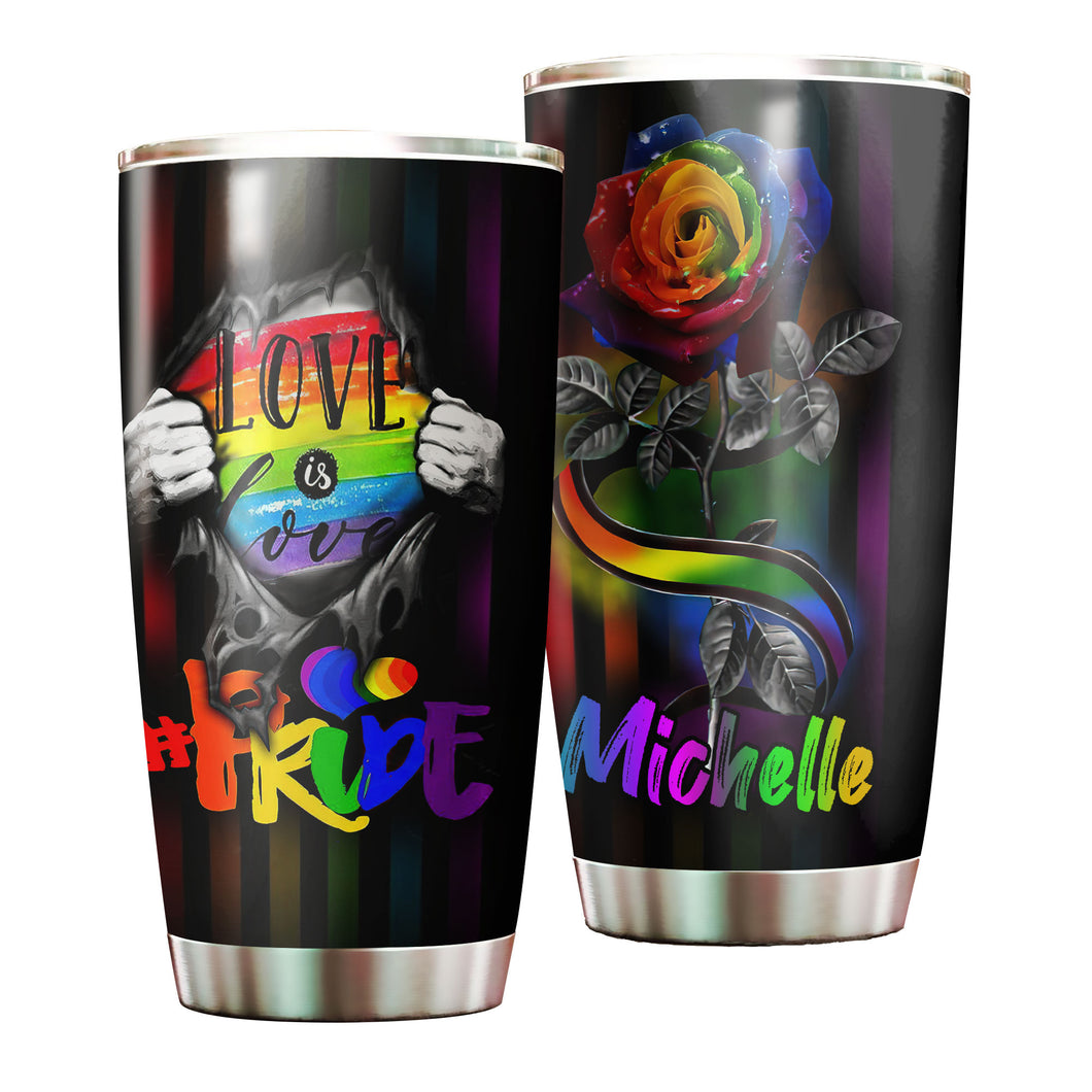 Camellia Persionalized LGBT Rose Pride Love Is Love Stainless Steel Tumbler - Customized Double - Walled Insulation Travel Thermal Cup With Lid