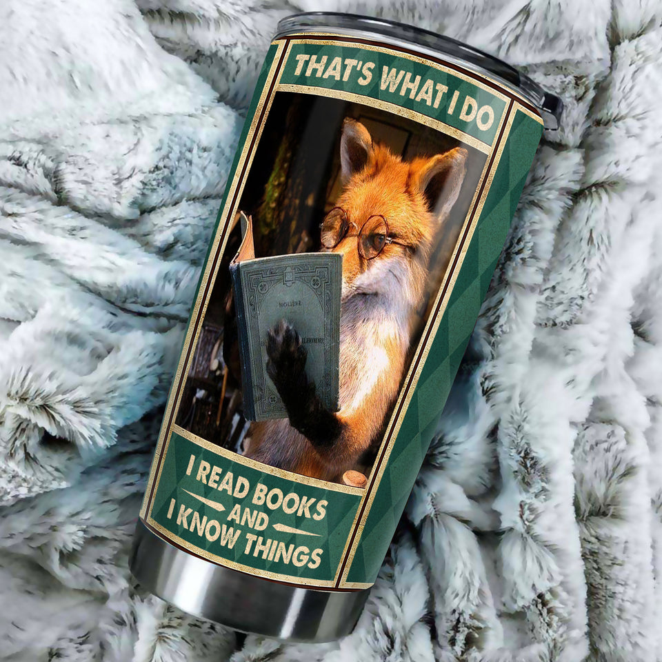 Camellia Personalized Fox Thats What I Do I Read Book And I Know Thing Stainless Steel Tumbler - Customized Double-Walled Insulation Travel Thermal Cup With Lid Gift For Book Lover