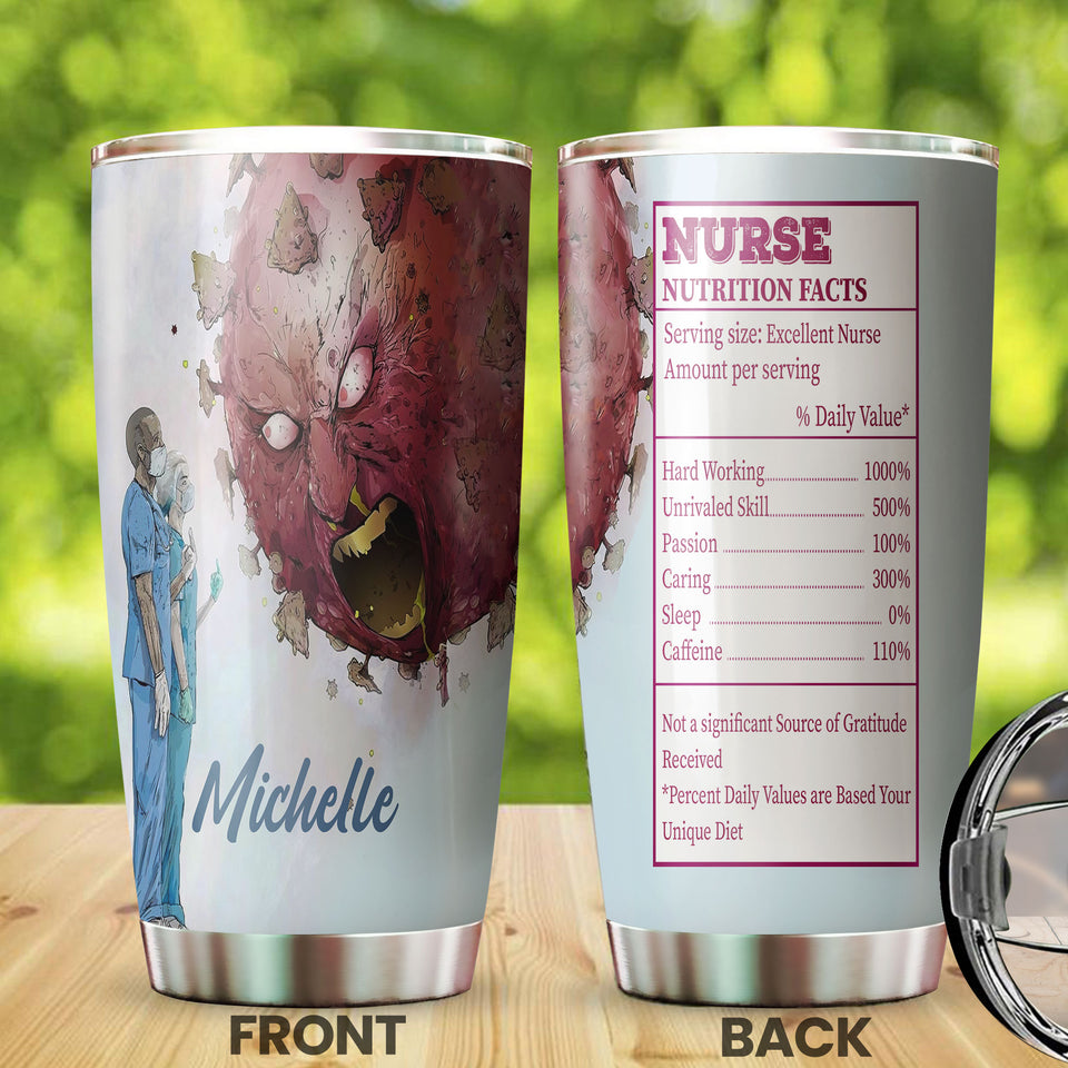 Camellia Personalized Nurse Nutrition Stainless Steel Tumbler - Double-Walled Insulation Vacumm Flask - Gift For Nurse, Christmas Gift, International Nurses Day