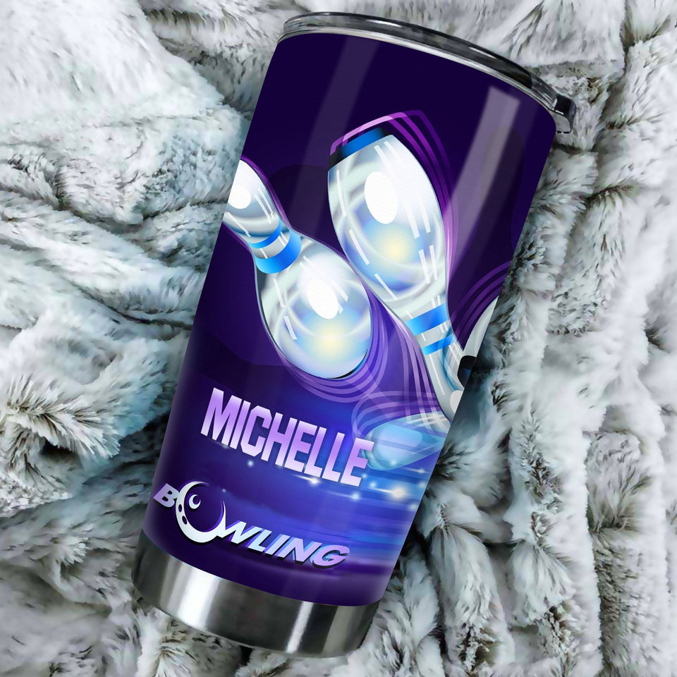 Camellia Personalized Bowling Art Stainless Steel Tumbler - Double-Walled Insulation Vacumm Flask - Gift For Bowling Lovers, National Bowling Day 8th August