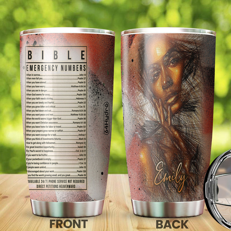 Camellia Personalized Black Women Bible Stainless Steel Tumbler - Double-Walled Insulation Vacumm Flask - Gift For Black Queen, International Women's Day, Hippie Girls 05