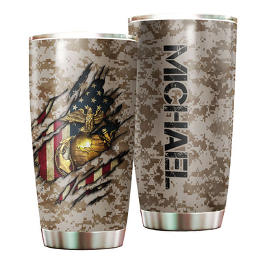 Camellia Personalized United States Marine Corps Stainless Steel Tumbler-Sweat-Proof Double Wall Travel Cup With Lid 05