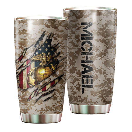 Camellia Personalized United States Marine Corps Stainless Steel Tumbler-Sweat-Proof Double Wall Travel Cup With Lid 05