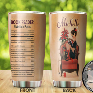 Camellia Personalized Book Reader Nutrition Facts Stainless Steel Tumbler - Double-Walled Insulation Vacumm Flask - Gift For Book Lovers, Nerd, International Book Day