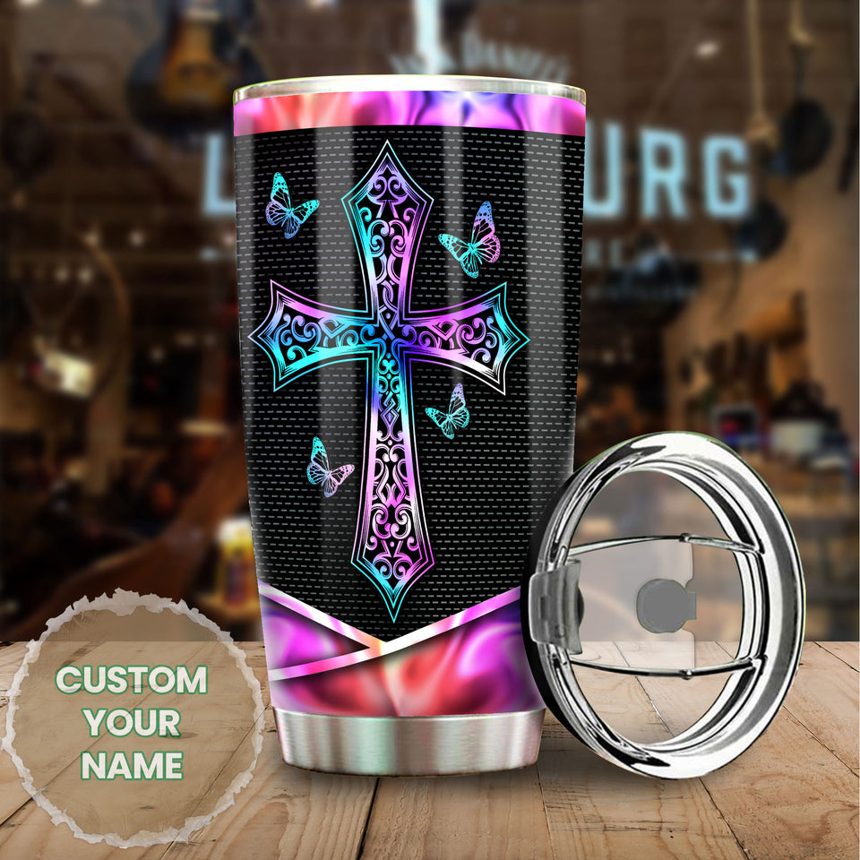 Camellia Personalized The Cross Symbol Of God's Love Stainless Steel Tumbler-Thermal Flask Travel Therma Cup With Lid