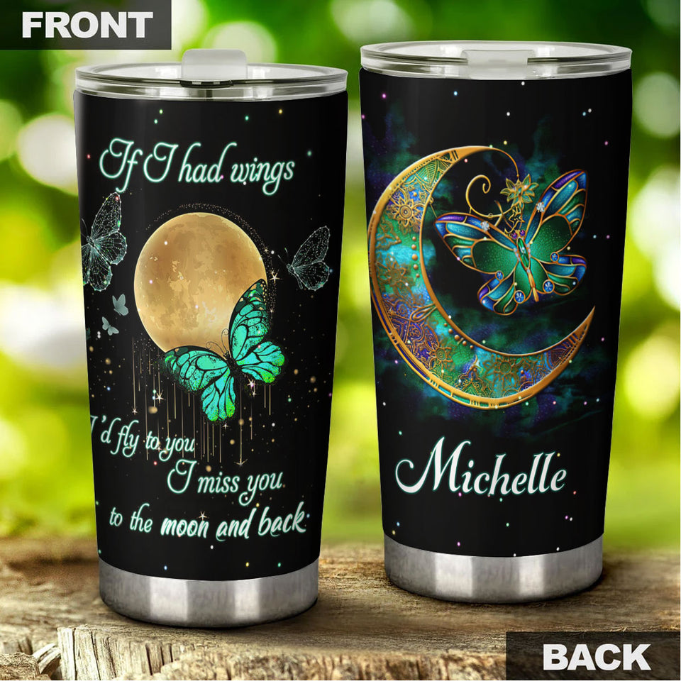 Camellia Personalized Butterfly If I Had Wings I Would Fly To You Stainless Steel Tumbler - Double-Walled Insulation Vacumm Flask - For Thanksgiving, Memorial Day, Christians, Christmas Gift